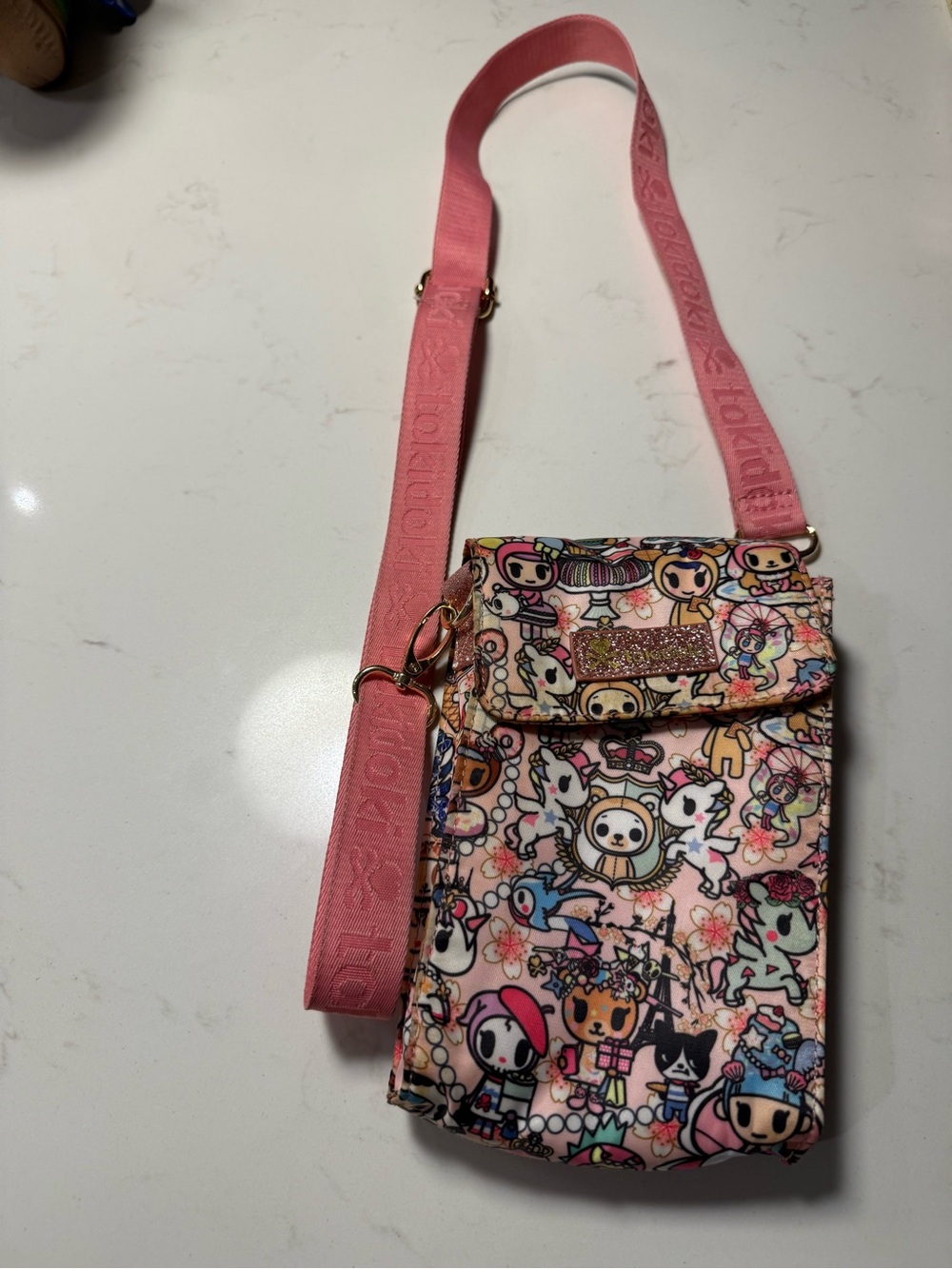 tokidoki Pink Print Crossbody Bag with Adjustable Strap
